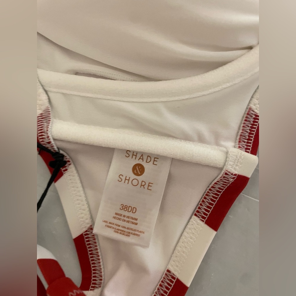 Shade & Shore Women's Bralette Bikini Top Red/White 38DD NWT - Picture 4 of 4